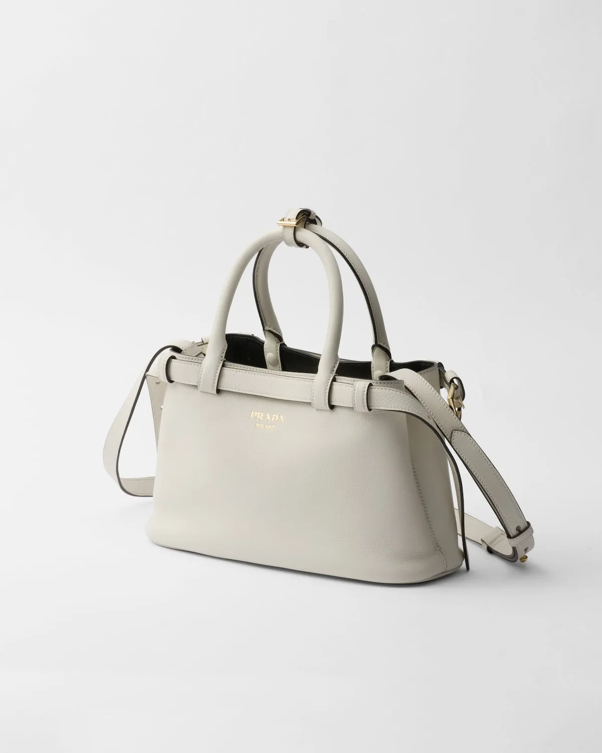 Prada Buckle Small Leather Handbag With Double Belt