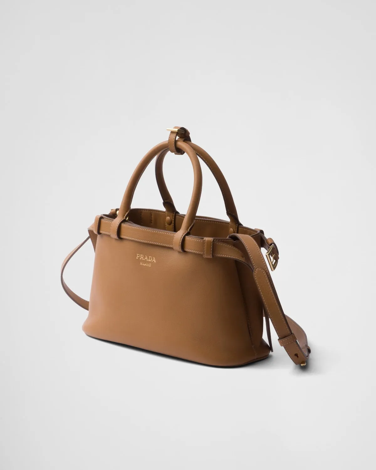 Prada Buckle Small Leather Handbag With Double Belt