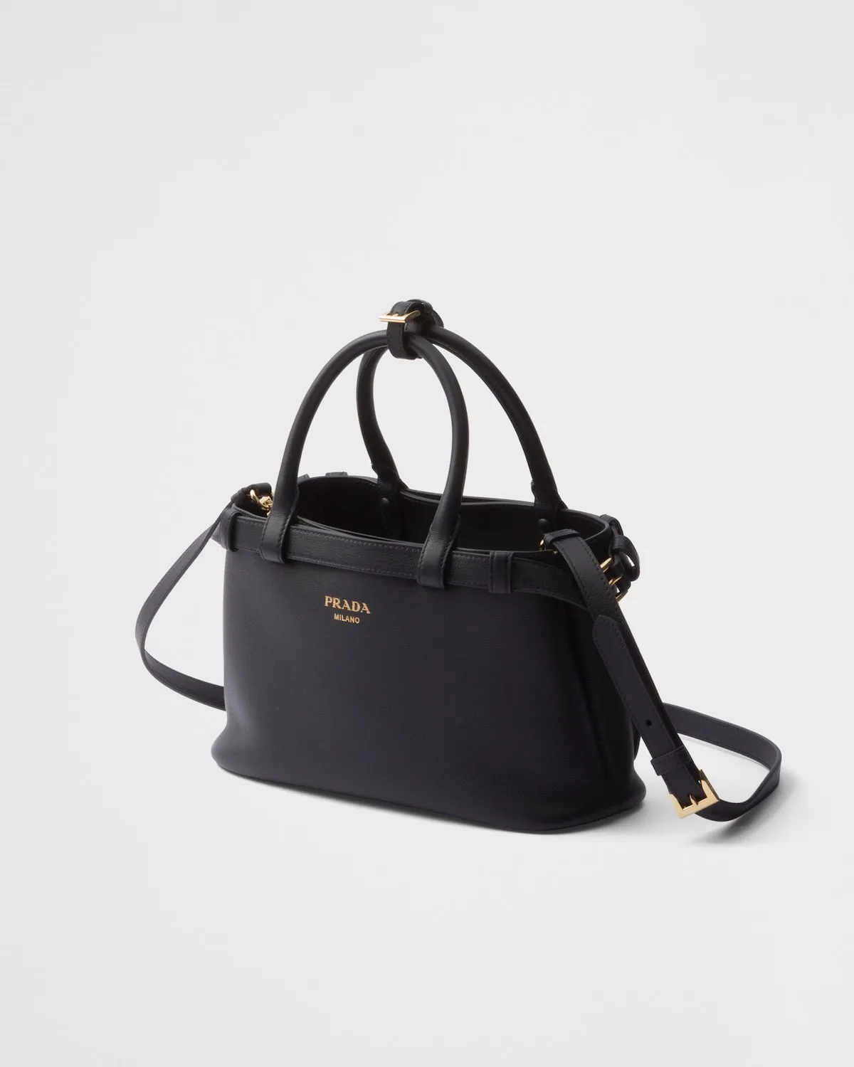 Prada Buckle Small Leather Handbag With Double Belt
