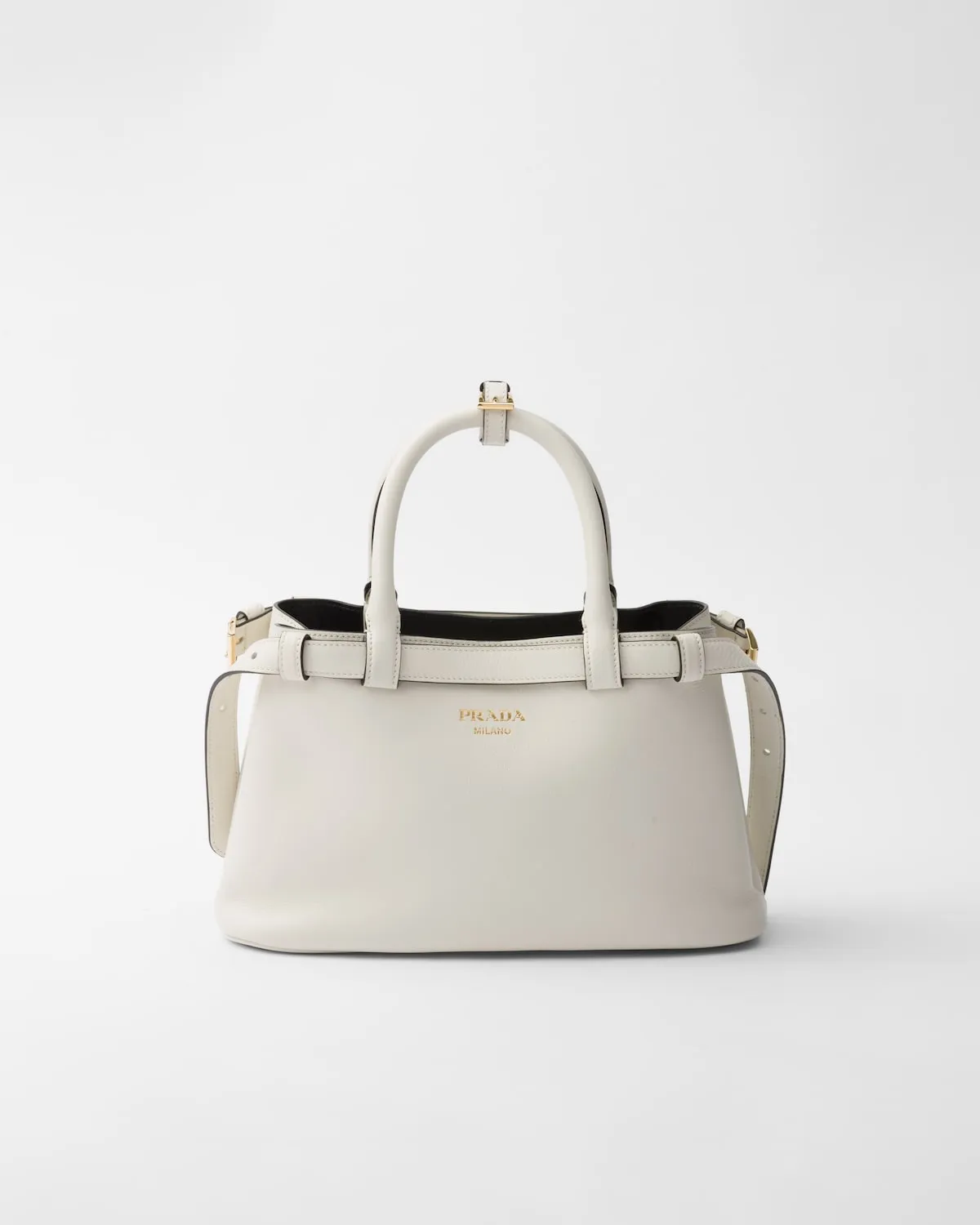 Prada Buckle Small Leather Handbag With Double Belt