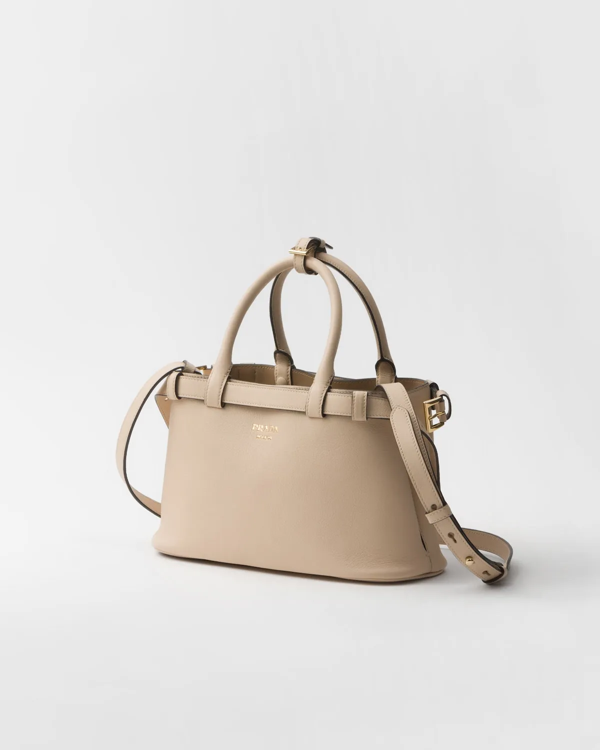 Prada Buckle Small Leather Handbag With Double Belt