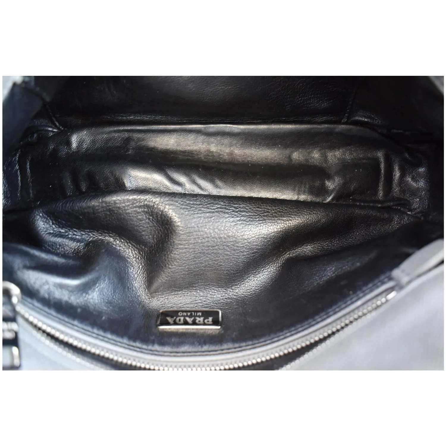 PRADA Saffiano Lux Leather Sound Shoulder Bag Light Grey