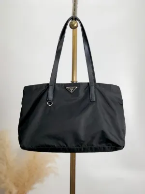 PRADA Triangle Logo Shoulder bag Totebag Black Vintage sub6jt