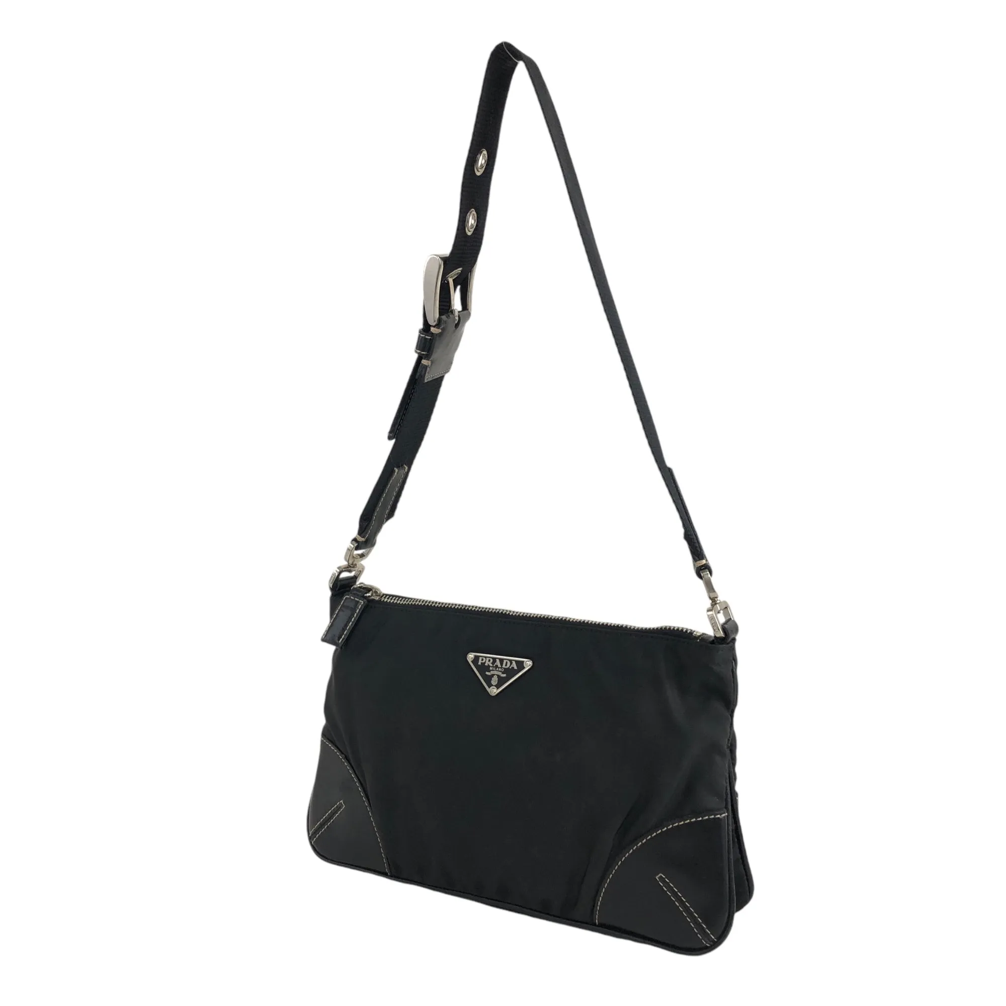 PRADATriangle Logo Small Shoulder bag Black Vintage fsngjy