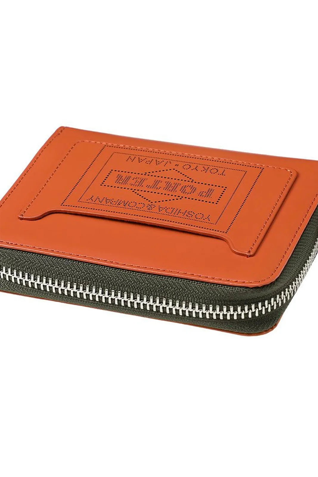 PS Leather Wallet Zip Multi Wallet(Glass Leather) Black/Orange