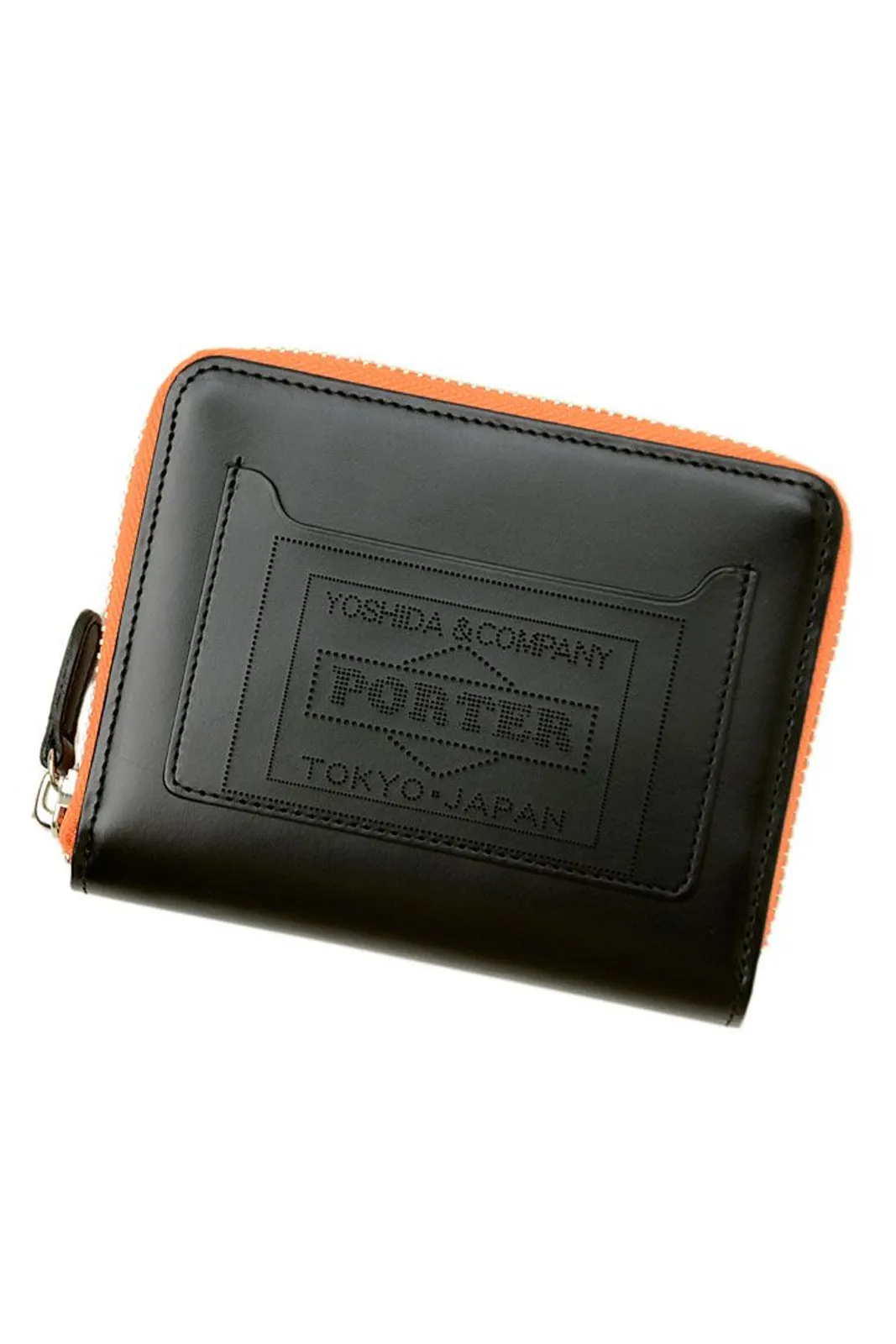 PS Leather Wallet Zip Multi Wallet(Glass Leather) Black/Orange