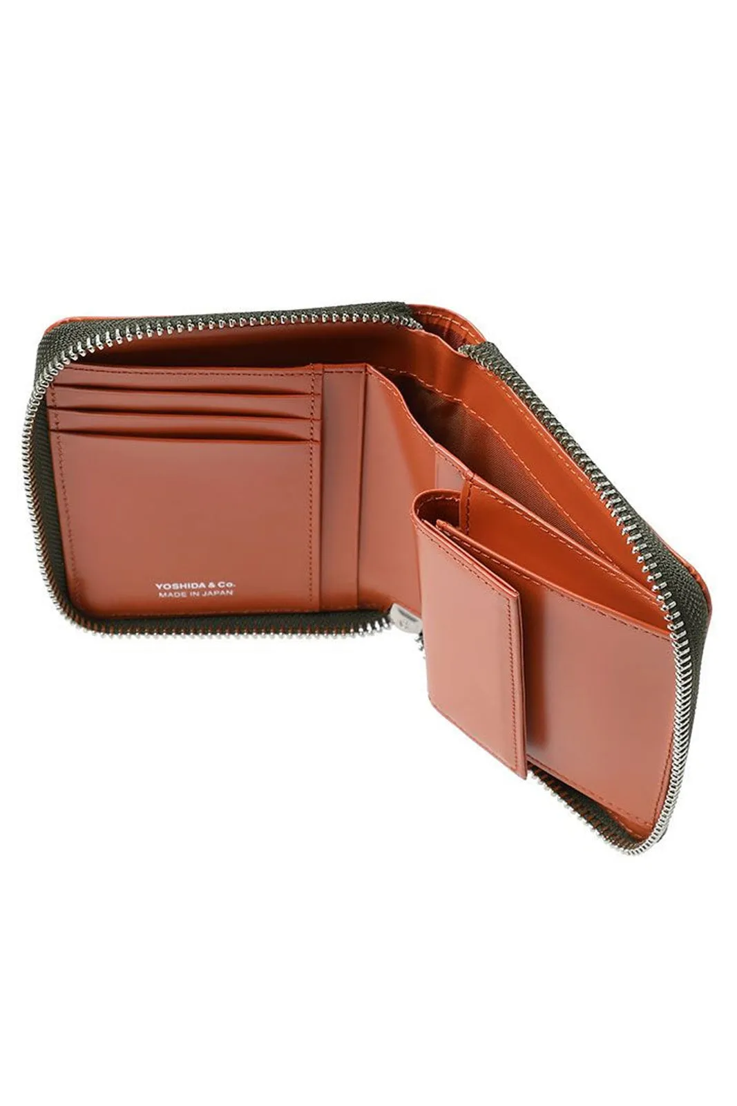 PS Leather Wallet Zip Multi Wallet(Glass Leather) Black/Orange