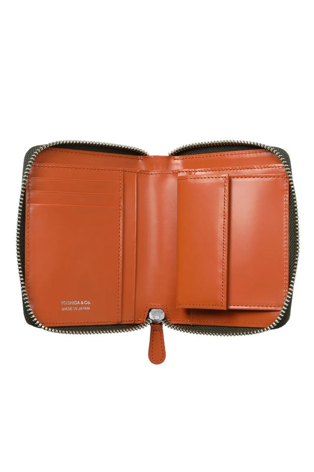 PS Leather Wallet Zip Multi Wallet(Glass Leather) Black/Orange