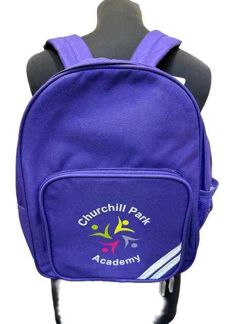 Purple Backpack with Churchill Park Printed Logo