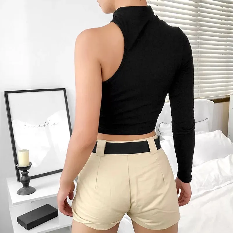 Rebel Top - One Sleeve Black Crop