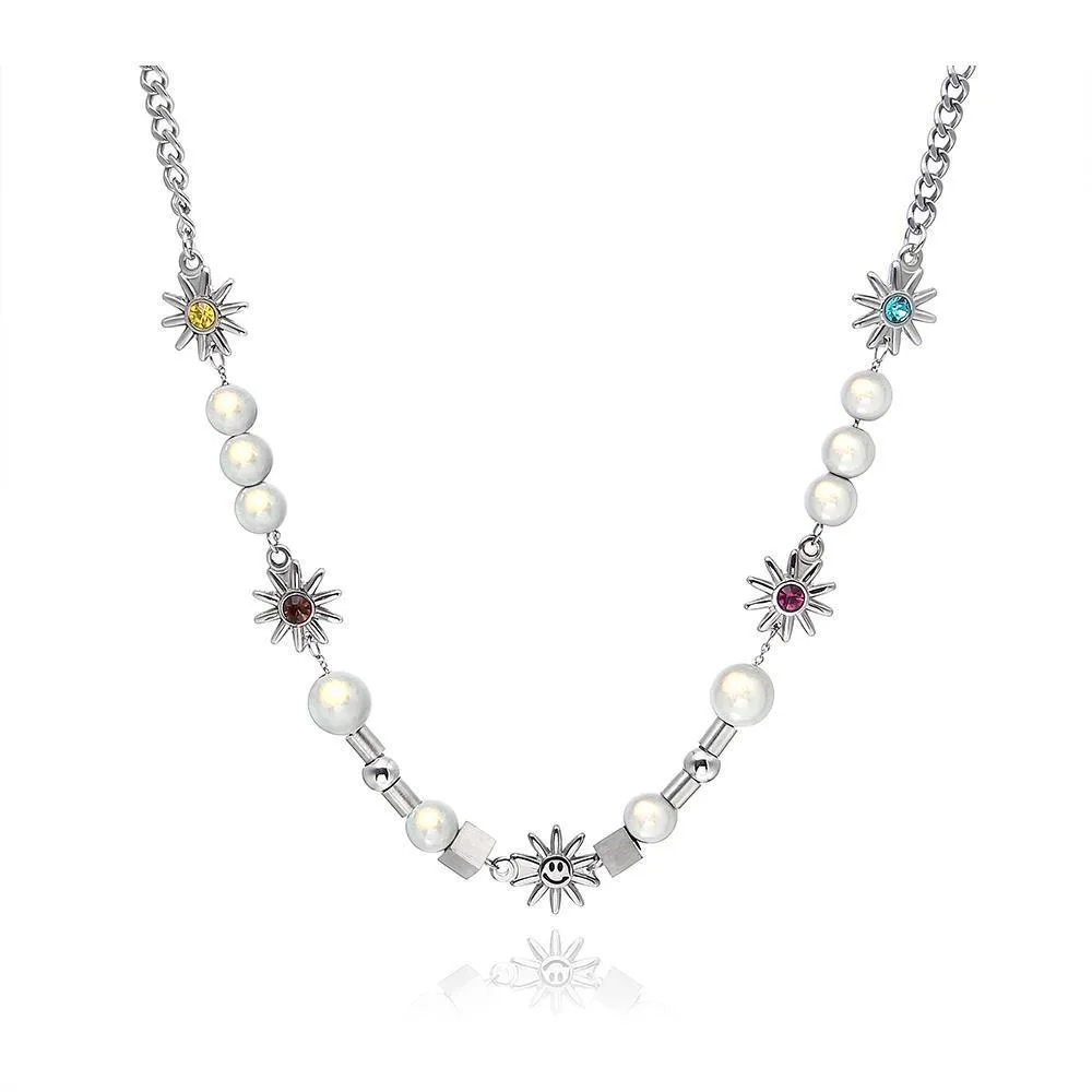 Reflective Pearl Stitching Necklace