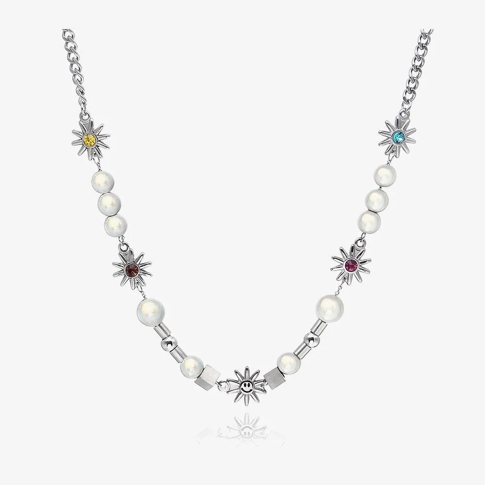 Reflective Pearl Stitching Necklace