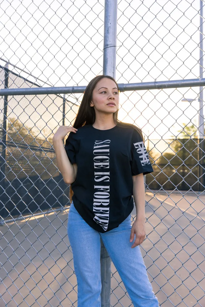 Reflective Sauce Is Forever (Vertical Big) | Black Tee (LOVE Sleeve)
