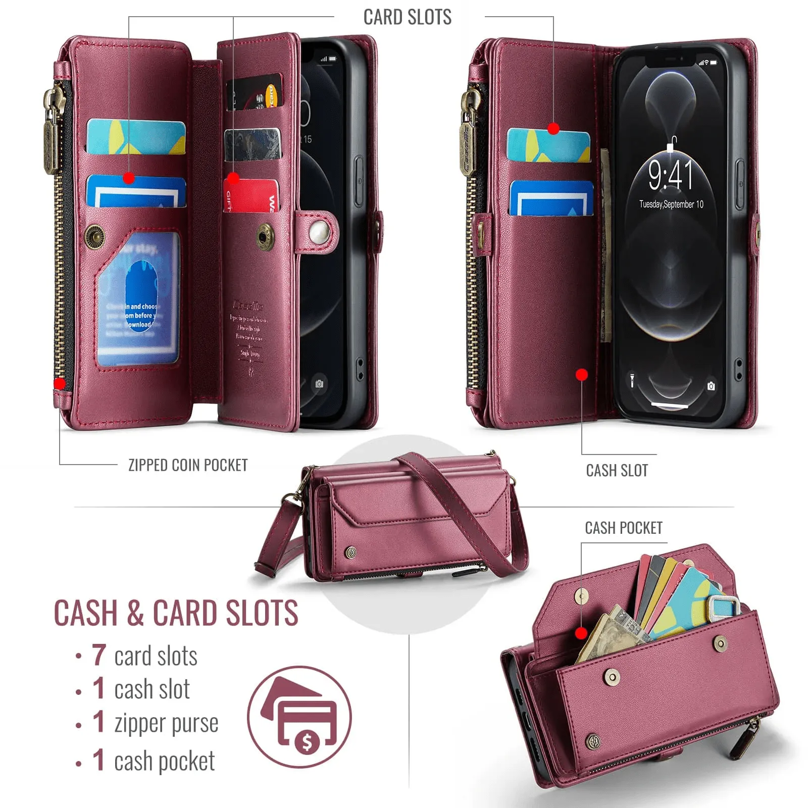 RFID Crossbody Leather Wallet Phone Case