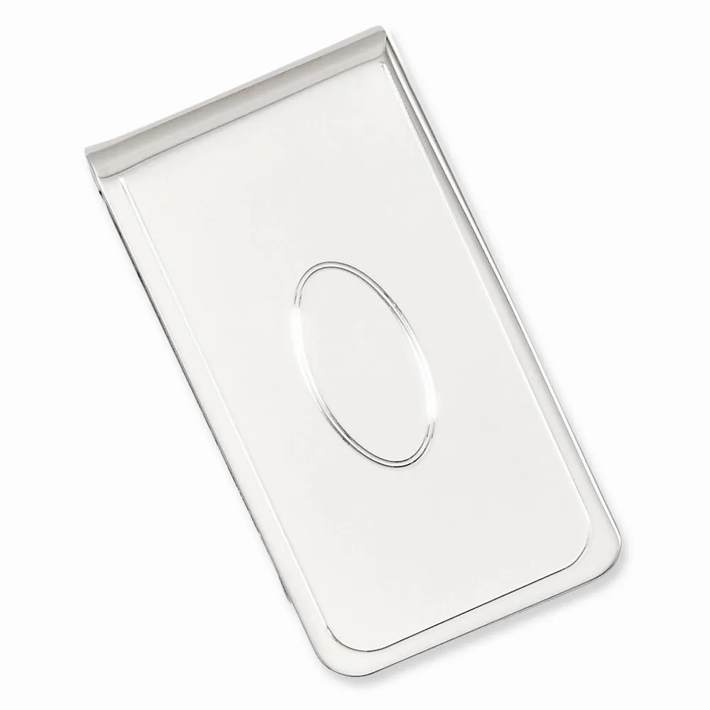 Rhodium Plated with Engravable Area Money Clip