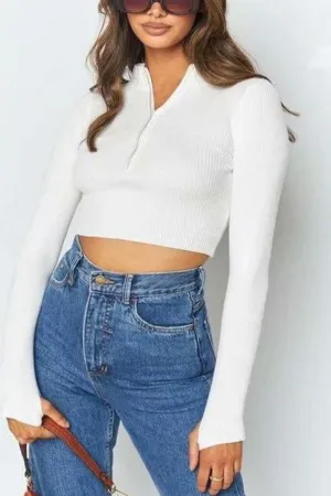 Rib Knit Long Sleeve Crop Knit