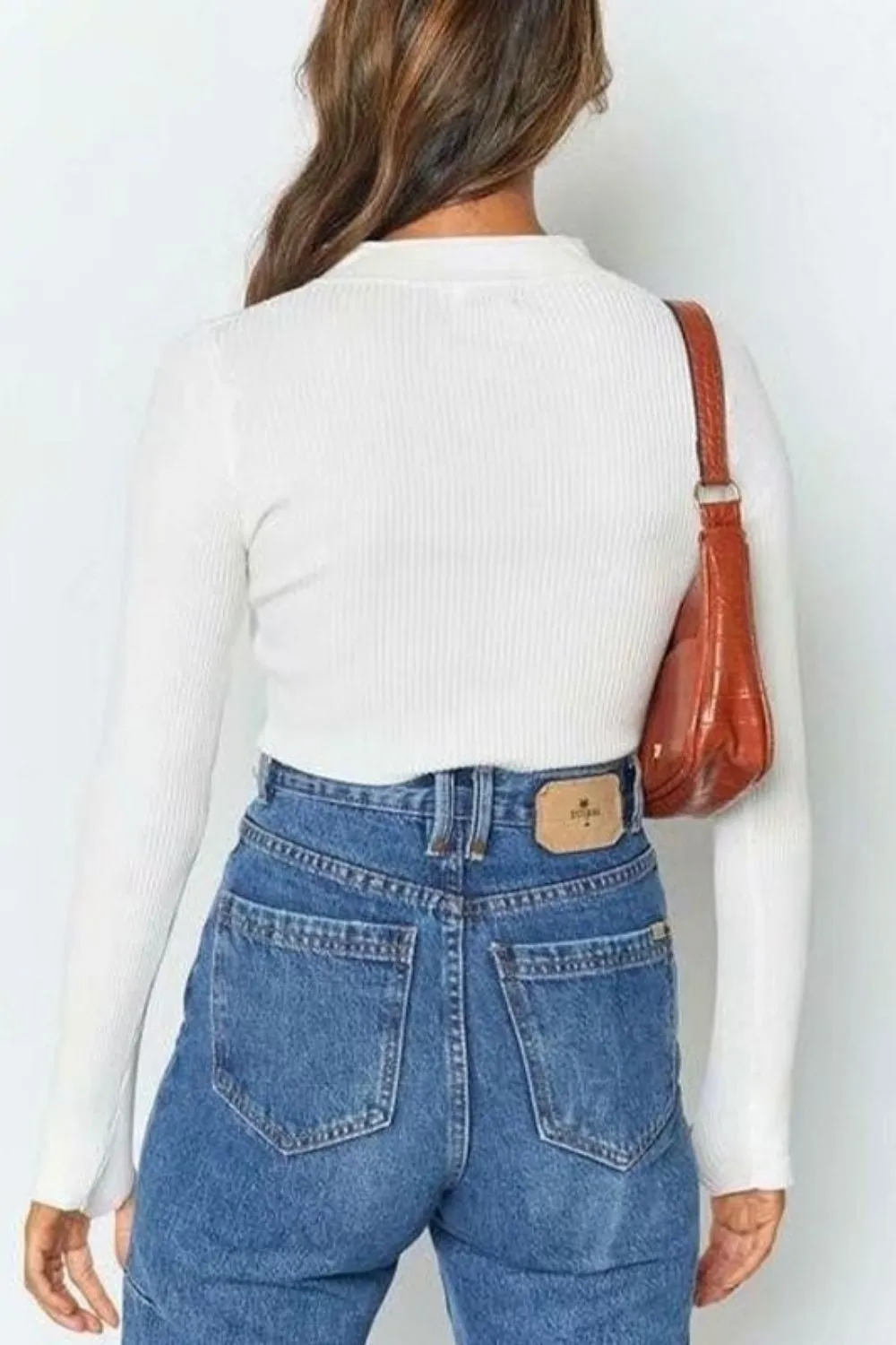 Rib Knit Long Sleeve Crop Knit