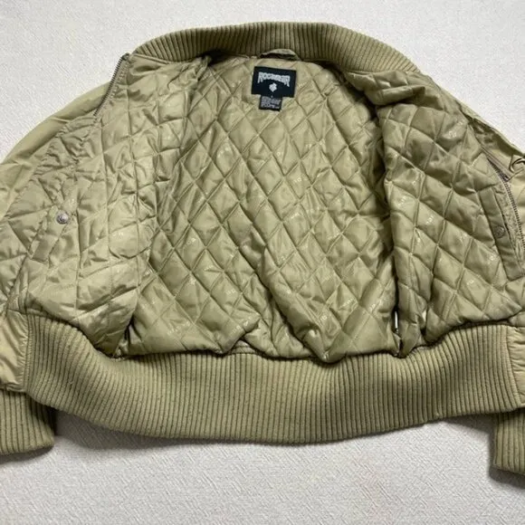 Rocawear Y2K Beige Khaki Logo Eagle Patch Crop Bomber Jacket S