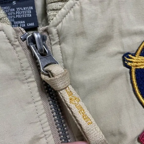 Rocawear Y2K Beige Khaki Logo Eagle Patch Crop Bomber Jacket S