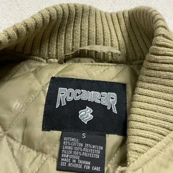 Rocawear Y2K Beige Khaki Logo Eagle Patch Crop Bomber Jacket S