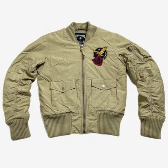 Rocawear Y2K Beige Khaki Logo Eagle Patch Crop Bomber Jacket S