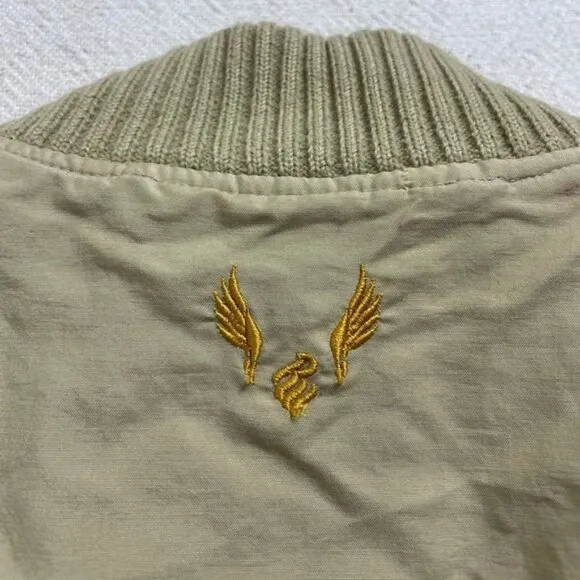 Rocawear Y2K Beige Khaki Logo Eagle Patch Crop Bomber Jacket S