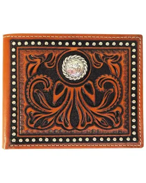 Roper Wallet Bi Fold Tooled Leather Tan