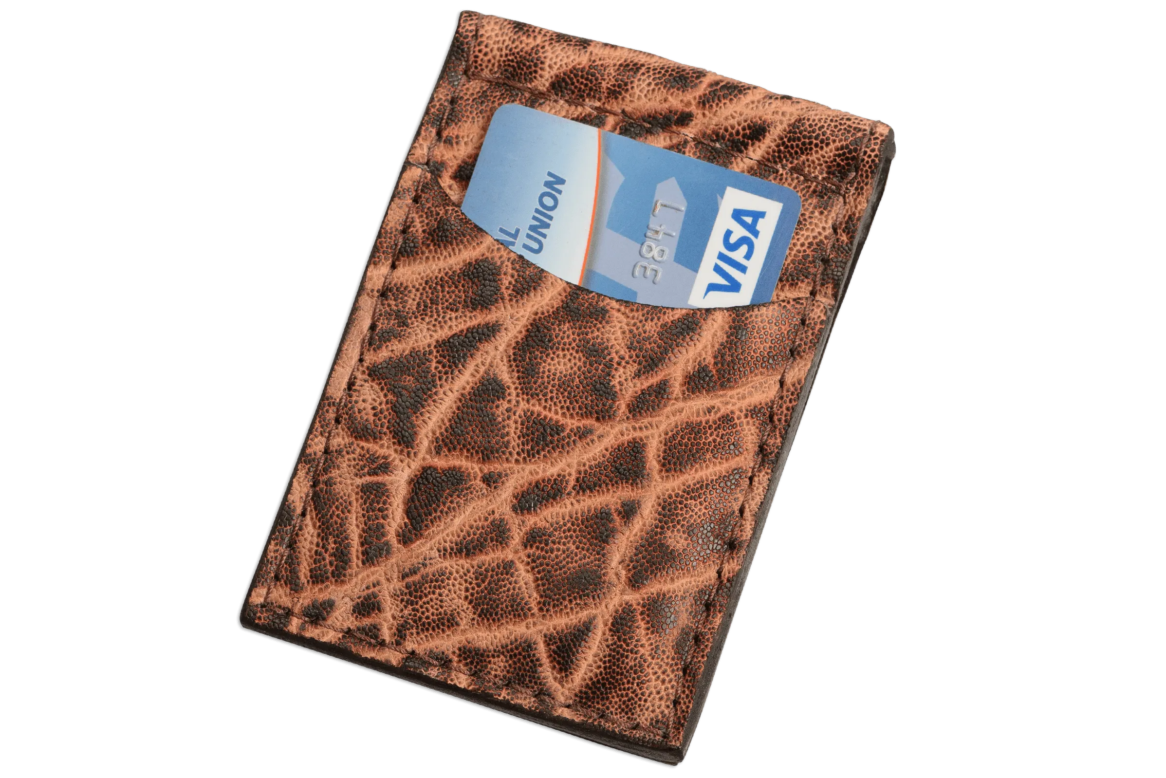 Rustic Brown Elephant Bifold Slim Profile Wallet With Money Clip