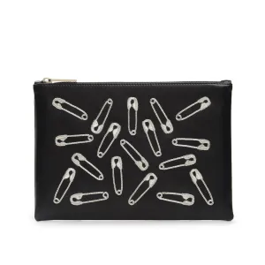 SAFETY PINS EMBROIDERED CLUTCH BAG