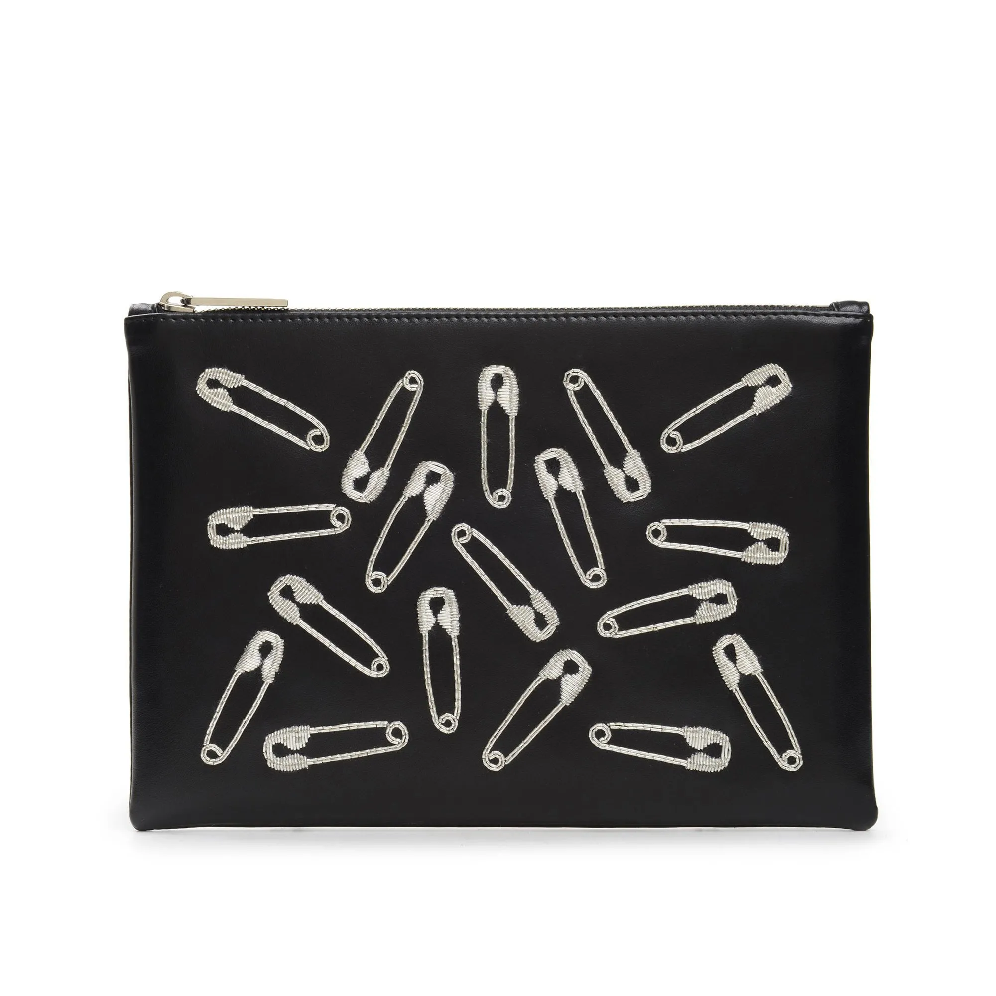 SAFETY PINS EMBROIDERED CLUTCH BAG