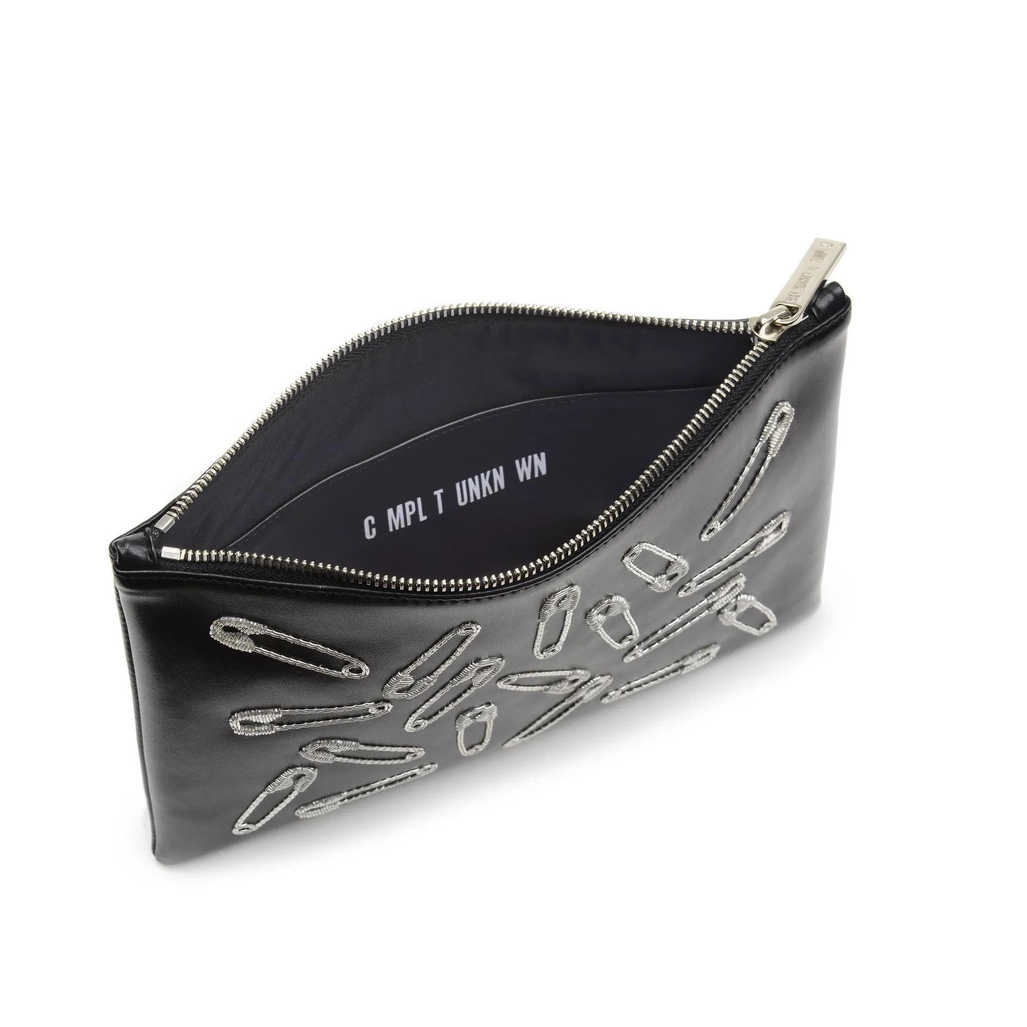 SAFETY PINS EMBROIDERED CLUTCH BAG