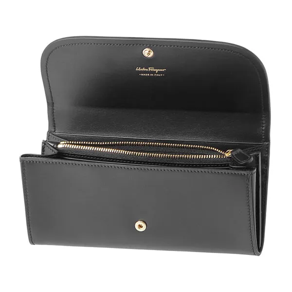Salvatore Ferragamo Vara Bow Portfolio Continental Flap Wallet in Black