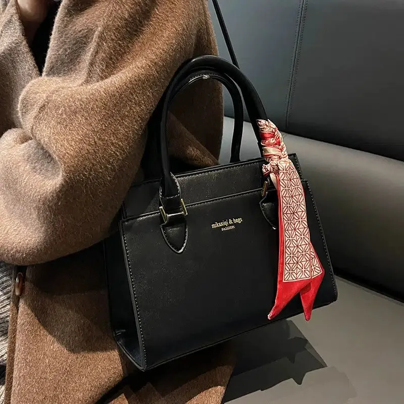 Scarf Accent Handle Shoulder Bag