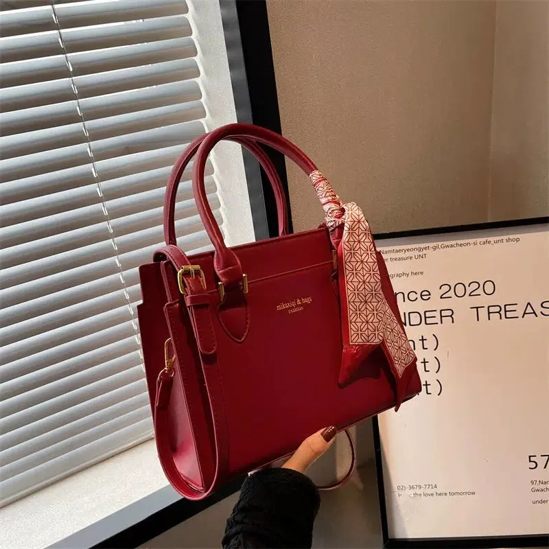 Scarf Accent Handle Shoulder Bag