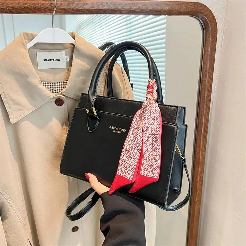 Scarf Accent Handle Shoulder Bag
