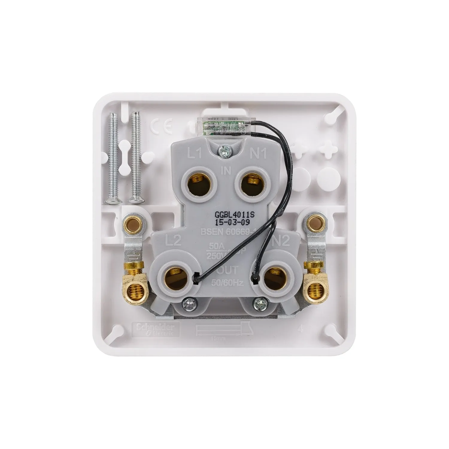 Schneider Electric GGBL4011S Lisse White Moulded 1G 50A DP Switch with LED Indicator (Display Packaged)
