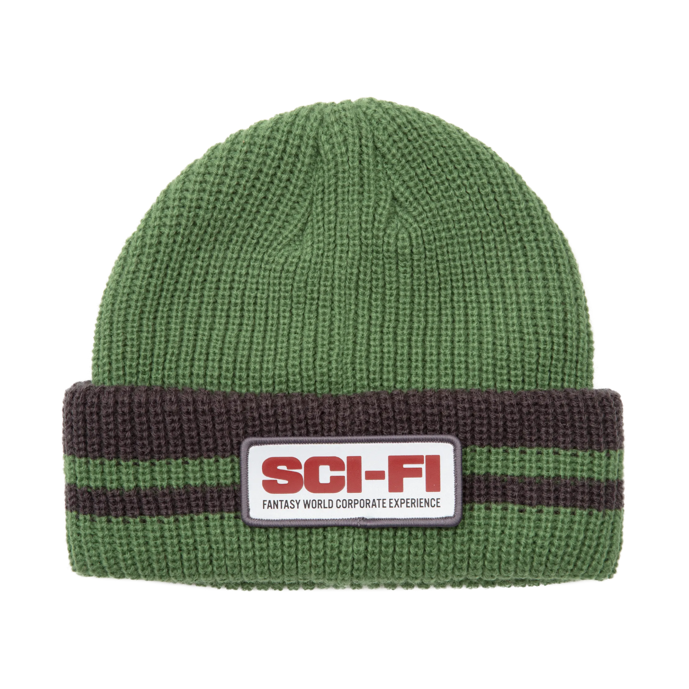 Sci-Fi Fantasy Reflective Patch Beanie - Olive / Grey