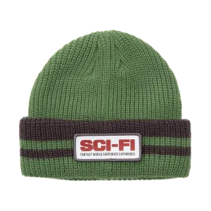 Sci-Fi Fantasy Reflective Patch Beanie - Olive / Grey