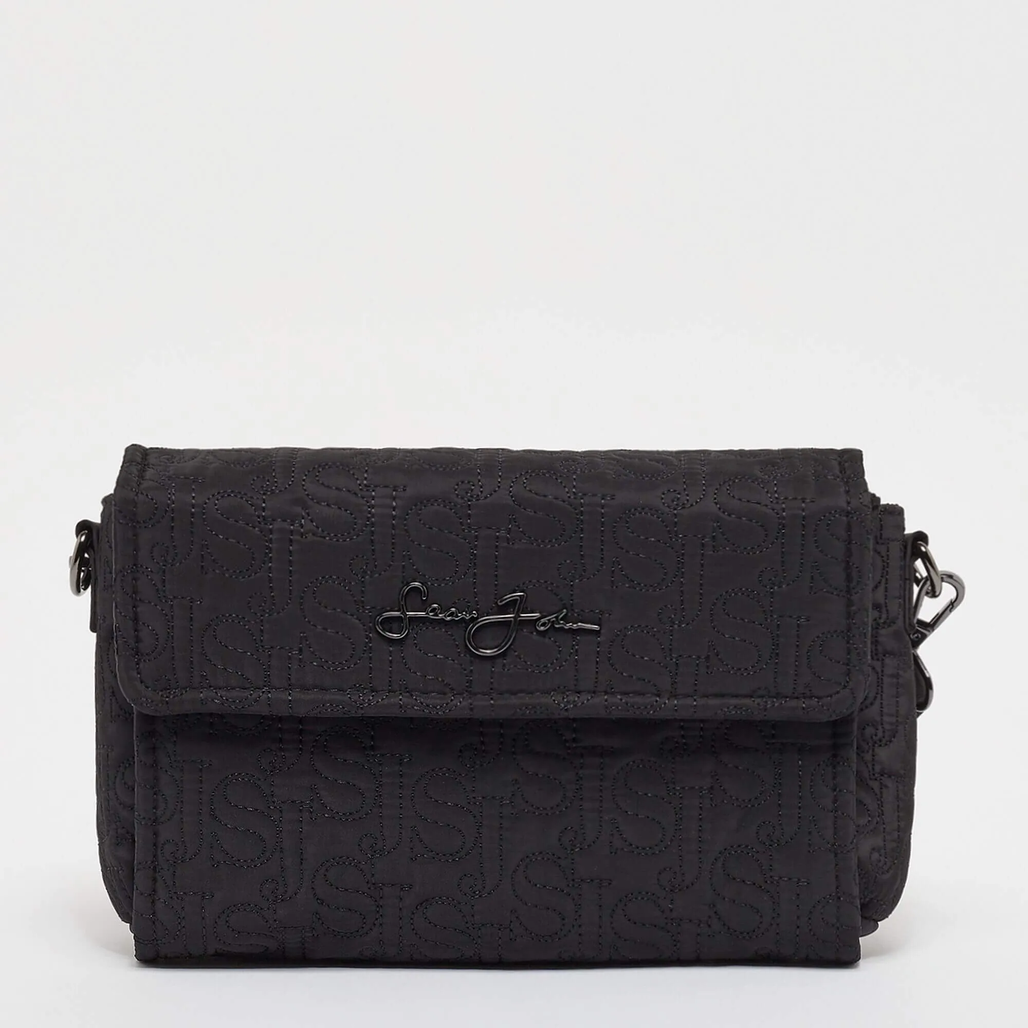 Sean John Monogram Logo Quilted Cross Shoulder Bag Black