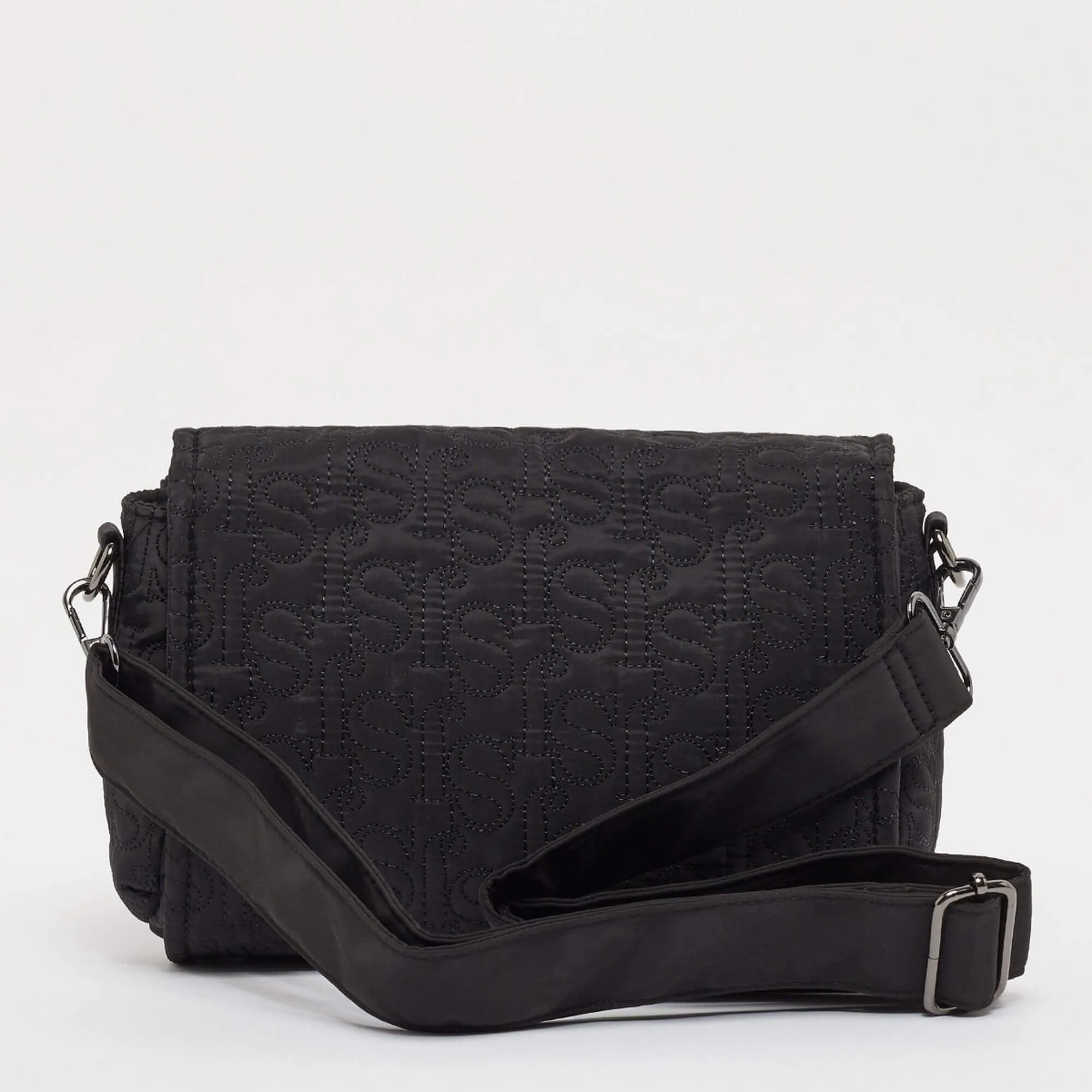 Sean John Monogram Logo Quilted Cross Shoulder Bag Black