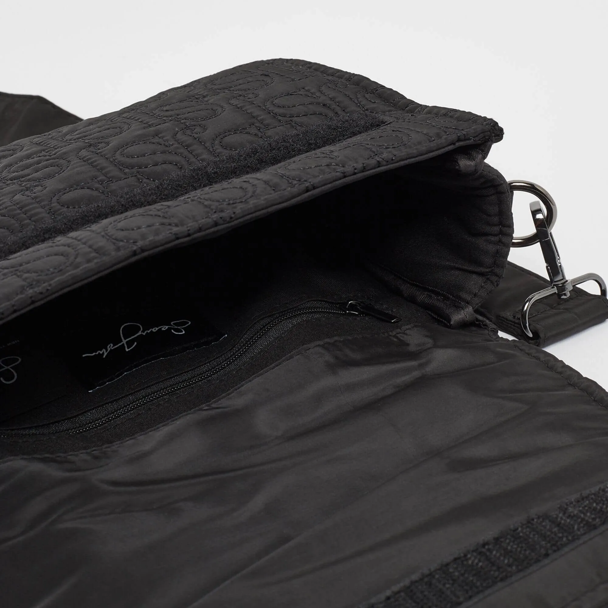 Sean John Monogram Logo Quilted Cross Shoulder Bag Black