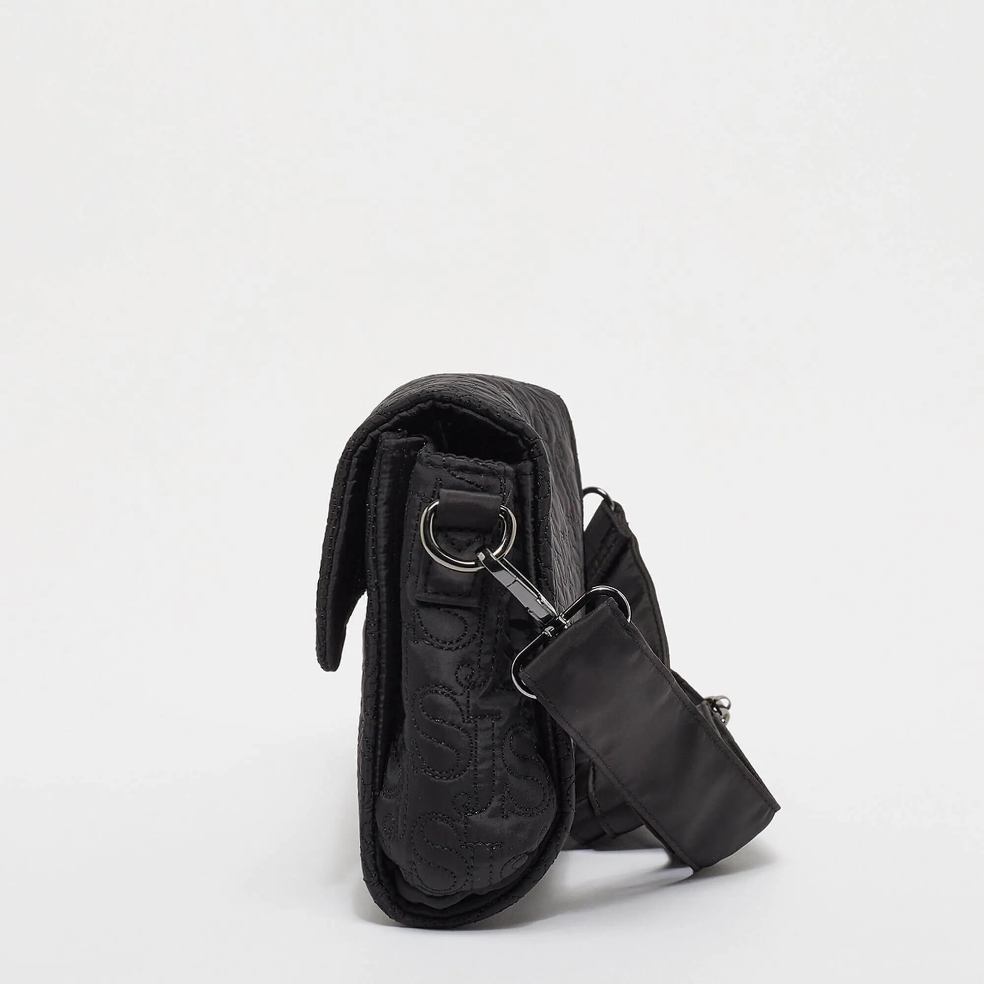 Sean John Monogram Logo Quilted Cross Shoulder Bag Black