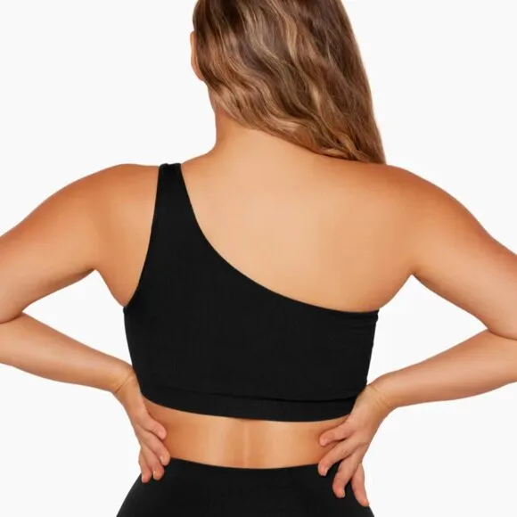 SET ACTIVE SCULPTFLEX POWER ONE SHOULDER BRA in Onyx Black XS $52