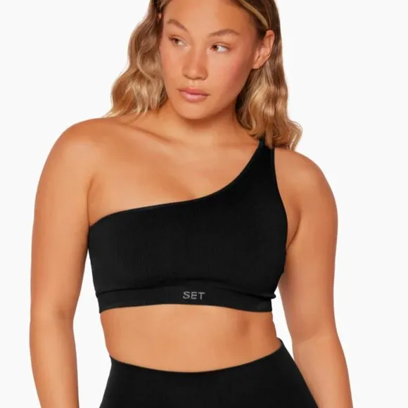 SET ACTIVE SCULPTFLEX POWER ONE SHOULDER BRA in Onyx Black XS $52