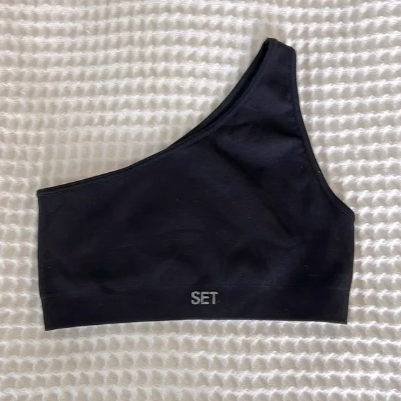 SET ACTIVE SCULPTFLEX POWER ONE SHOULDER BRA in Onyx Black XS $52