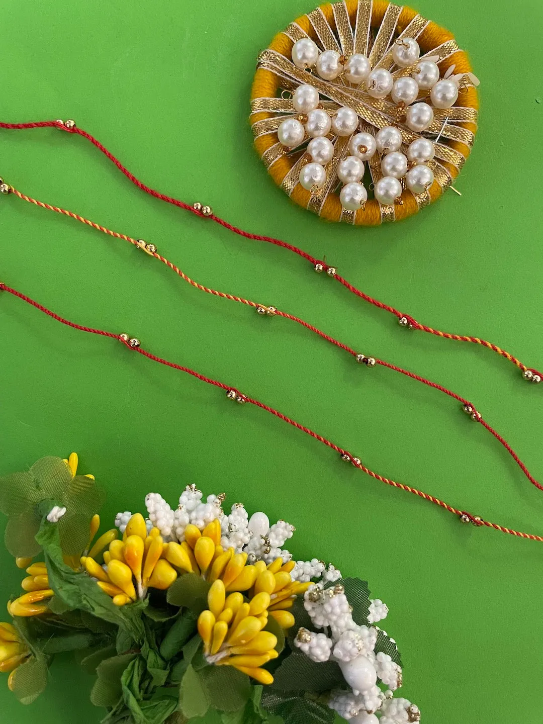 (Set of 3) Golden Simple Mauli Rakhi