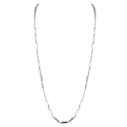 SHINY SILVER METAL BEADS LONG NECKLACE  #SC31557_RHOD (CE2)