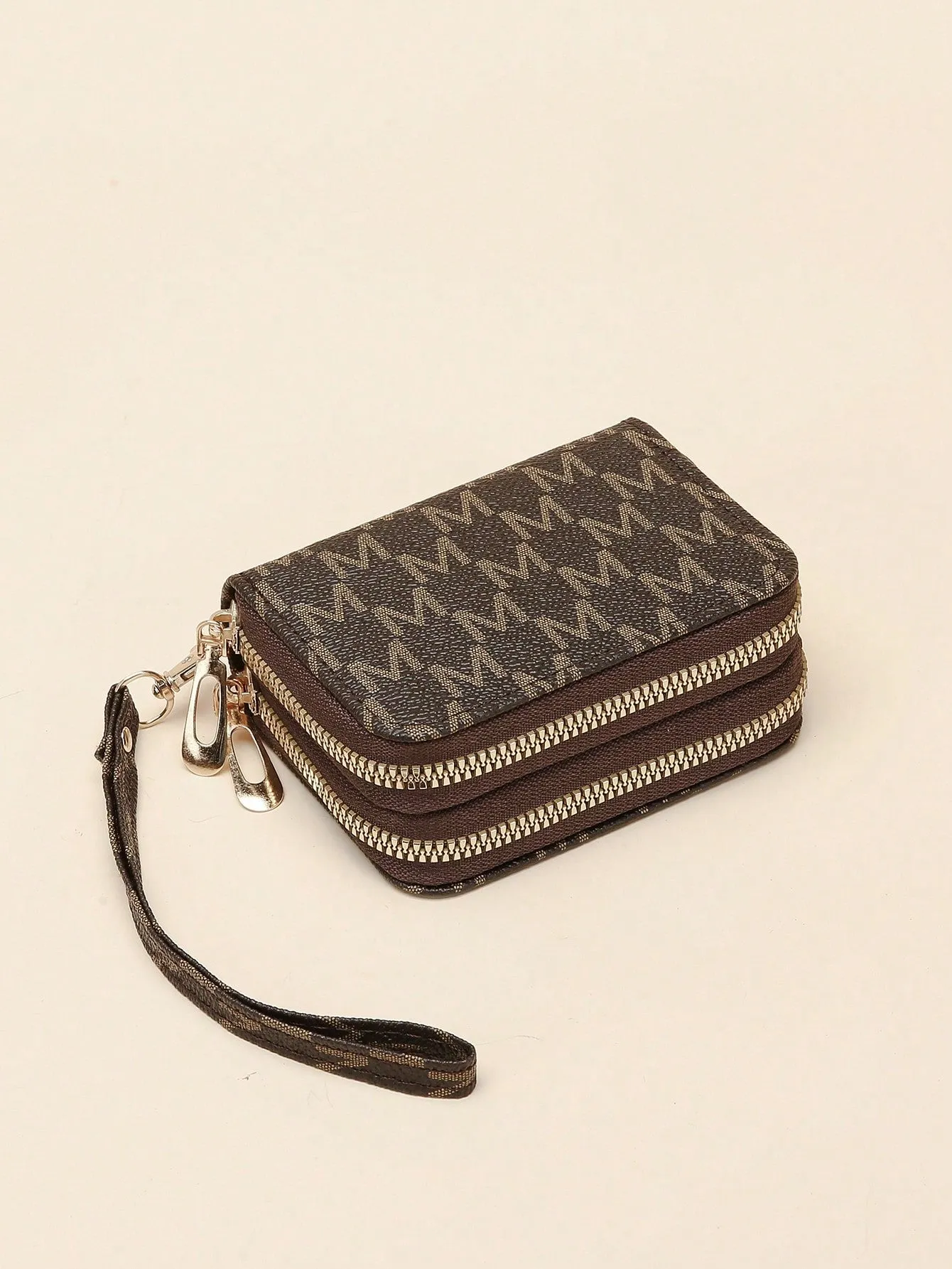 Simple Double-zip Accordion Style Coin Purs - Brown
