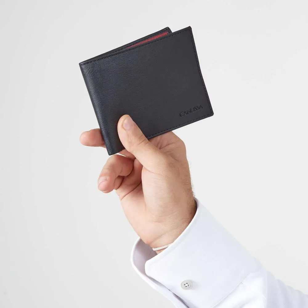 Slim Bifold Vegan Leather Wallet | Black & Red