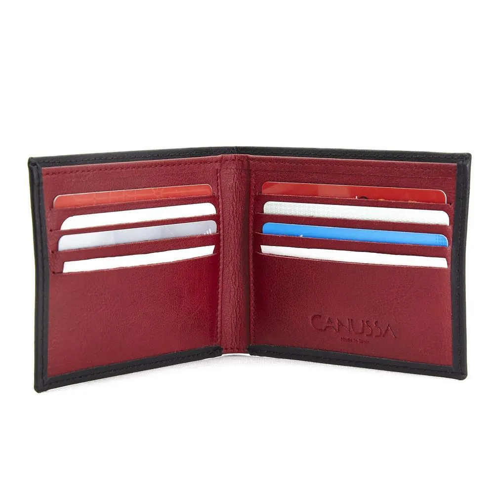 Slim Bifold Vegan Leather Wallet | Black & Red